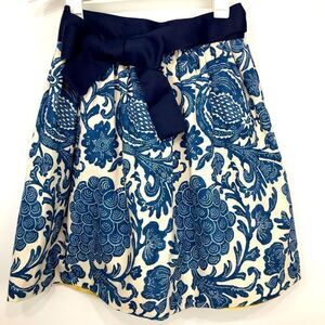 Molly B Blue Cream Yellow Reversible 2 Skirts in 1 Tie Waist Mini Wrap Skirt